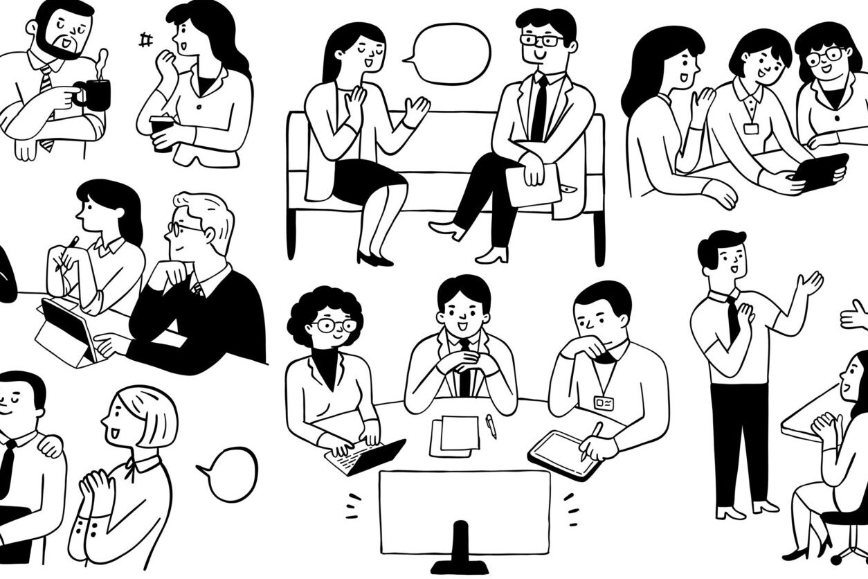 Business people communication doodles